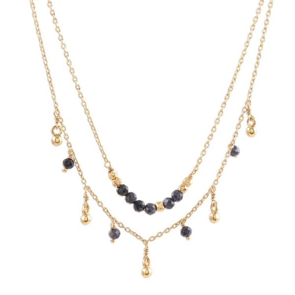 Alternate image for Gold Plated Iolite Beaded Pendant Necklace from India Glorious Dance