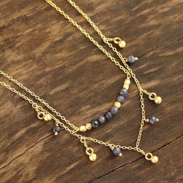 Alternate image for Gold Plated Iolite Beaded Pendant Necklace from India Glorious Dance