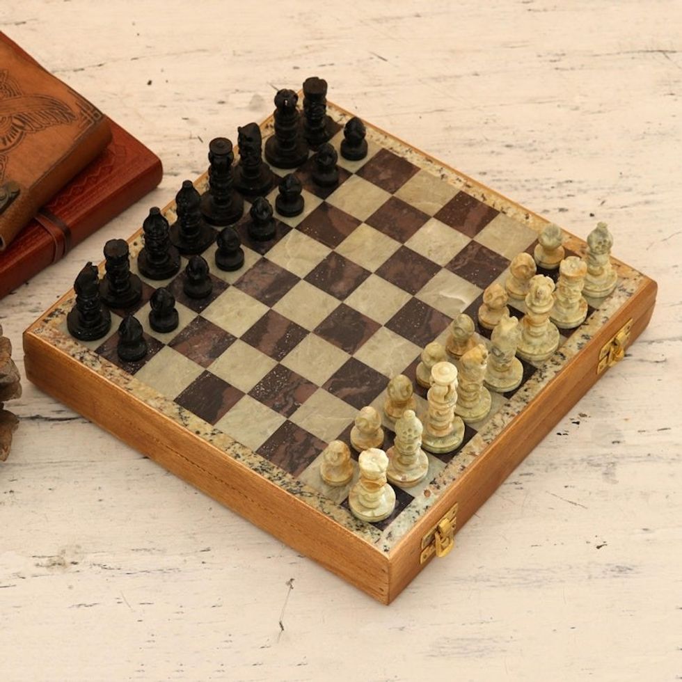 Hand Carved Soapstone Chess Set 'Mughal Leisure'