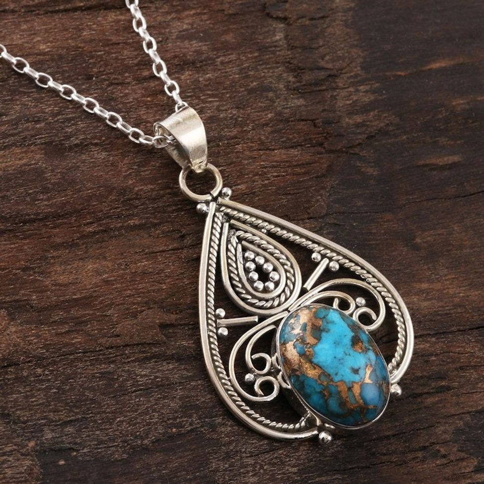 Hand Crafted Sterling and Reconstituted Turquoise Necklace 'Agra Affinity'