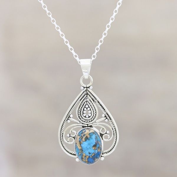 Alternate image for Hand Crafted Sterling and Reconstituted Turquoise Necklace Agra Affinity