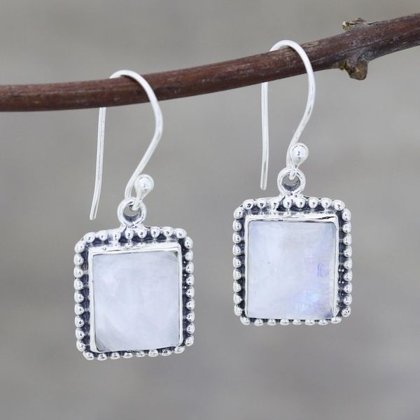 Alternate image for Rainbow Moonstone Dangle Earrings Crafted in India Good Will Spirit