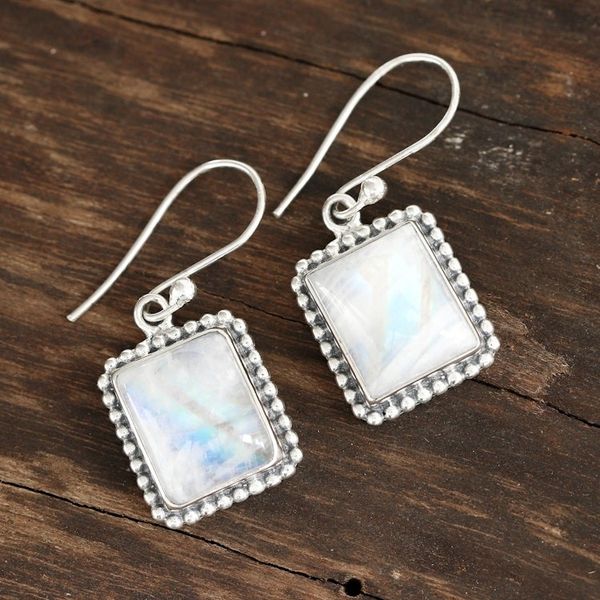 Alternate image for Rainbow Moonstone Dangle Earrings Crafted in India Good Will Spirit