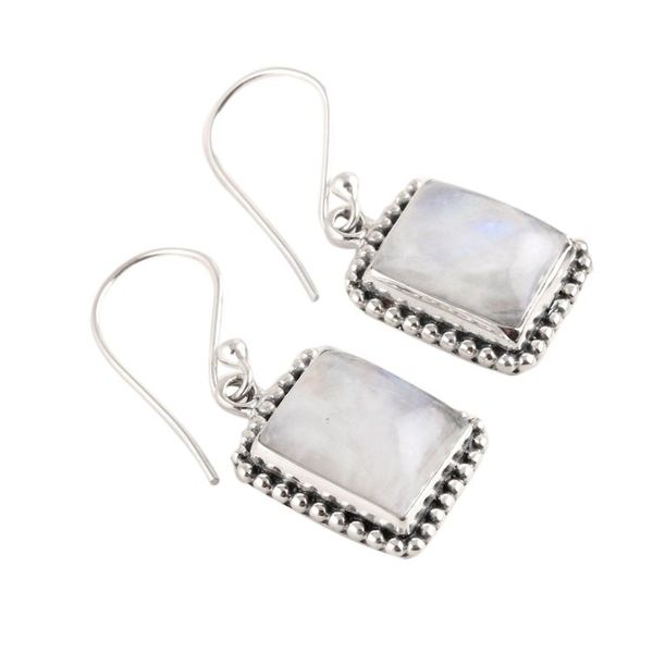 Alternate image for Rainbow Moonstone Dangle Earrings Crafted in India Good Will Spirit