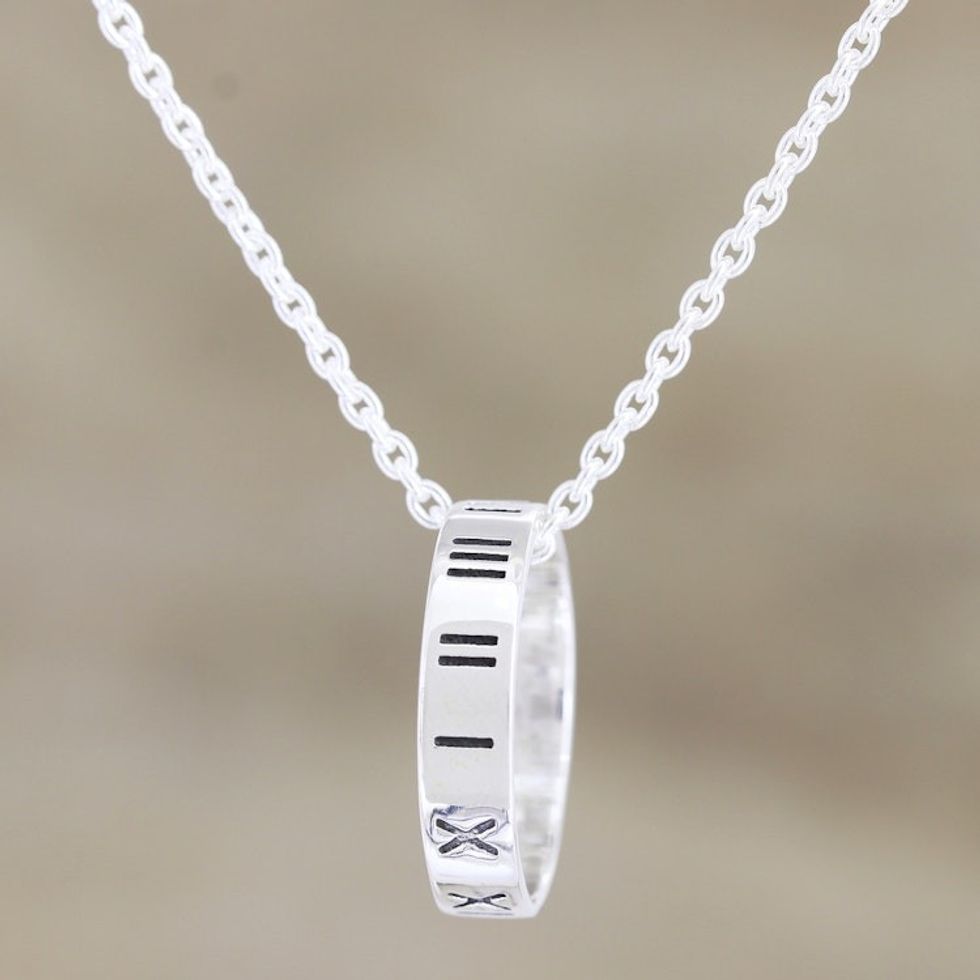 Sterling Silver Roman Numeral Pendant Necklace 'Roman Numerals'