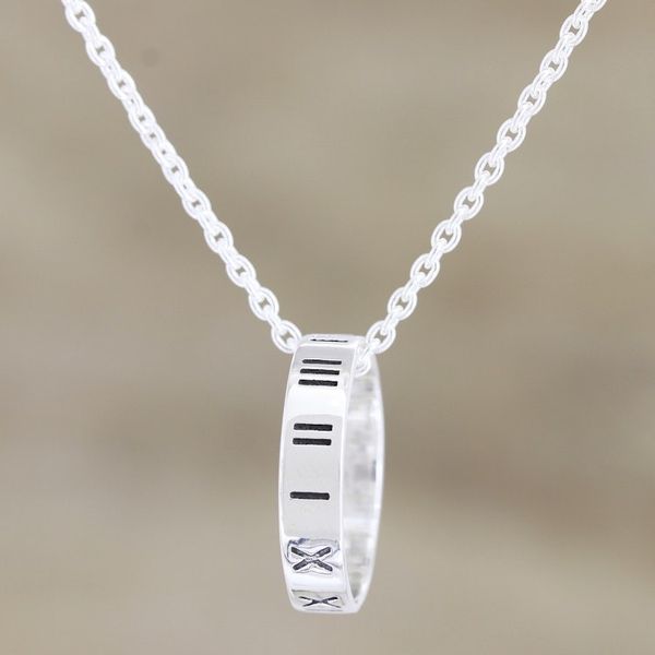 Alternate image for Sterling Silver Roman Numeral Pendant Necklace Roman Numerals