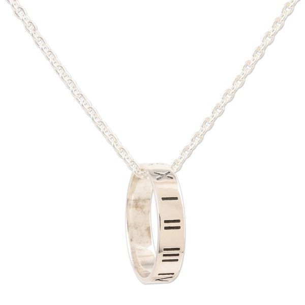 Alternate image for Sterling Silver Roman Numeral Pendant Necklace Roman Numerals