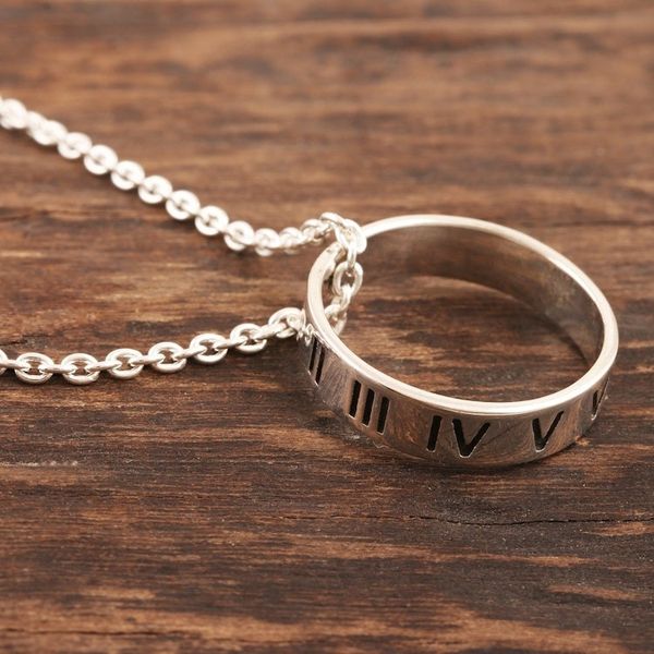 Alternate image for Sterling Silver Roman Numeral Pendant Necklace Roman Numerals