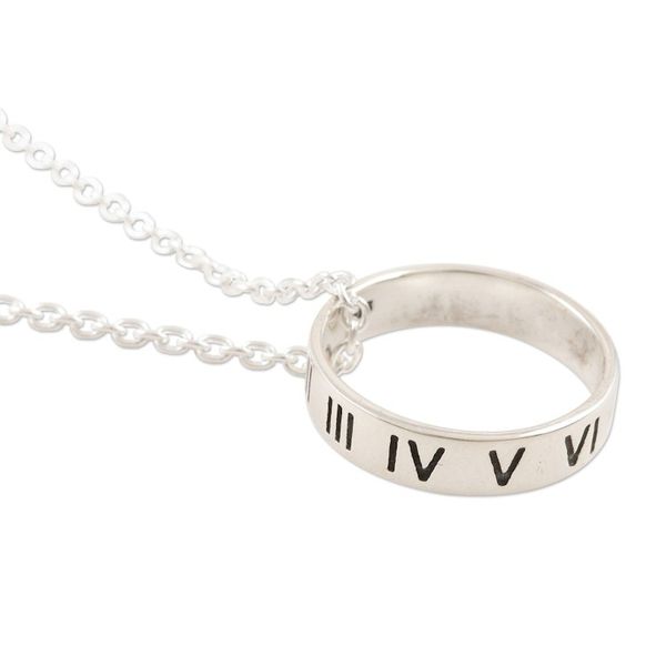 Alternate image for Sterling Silver Roman Numeral Pendant Necklace Roman Numerals