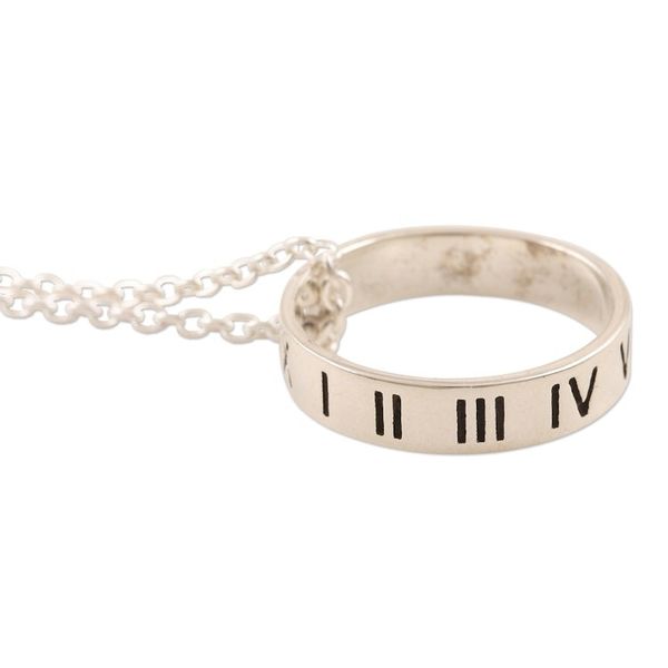 Alternate image for Sterling Silver Roman Numeral Pendant Necklace Roman Numerals
