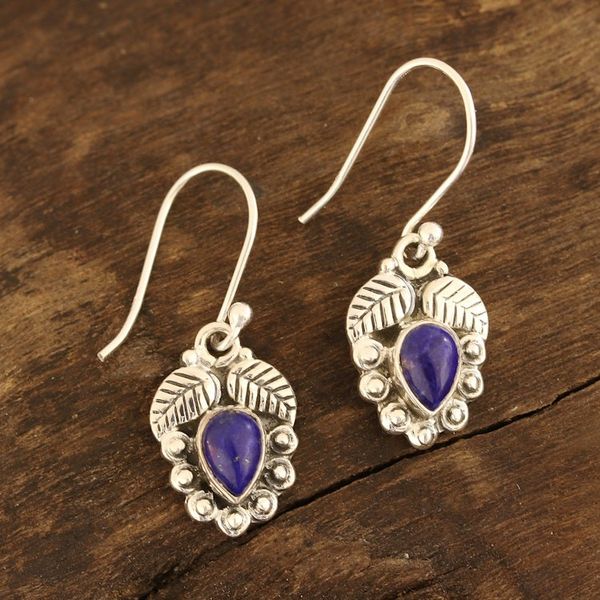 Alternate image for Leaf-Themed Lapis Lazuli Dangle Earrings from india Teardrop Leaves
