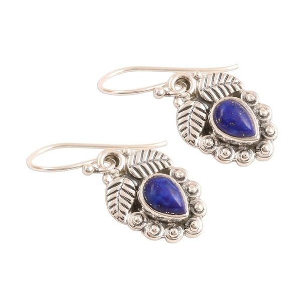 Alternate image for Leaf-Themed Lapis Lazuli Dangle Earrings from india Teardrop Leaves