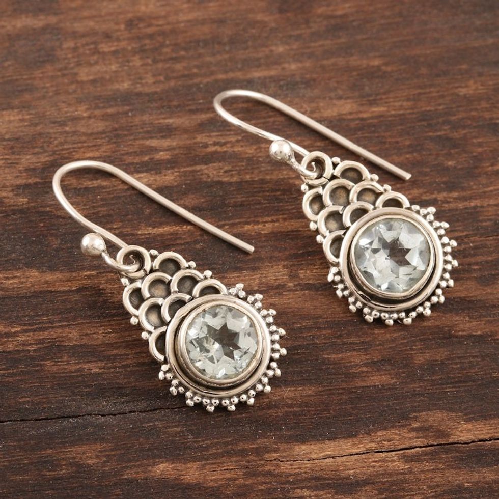 Sterling Silver and Blue Topaz Dangle Earrings 'Scales of the Sea'