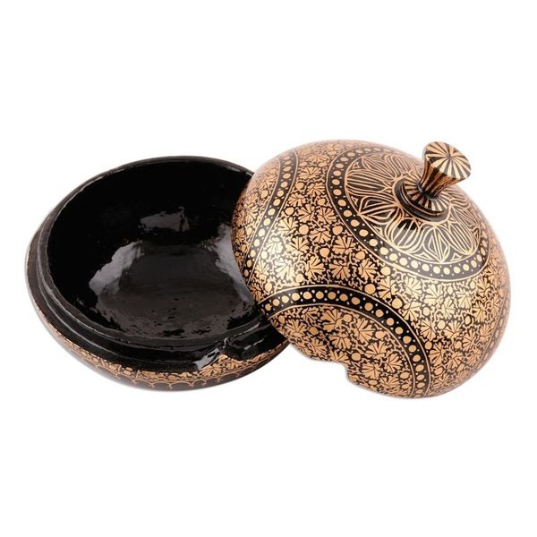 Alternate image for Handmade Papier Mache Box with Leaf Motif 5 Inch Kashmir Distinction