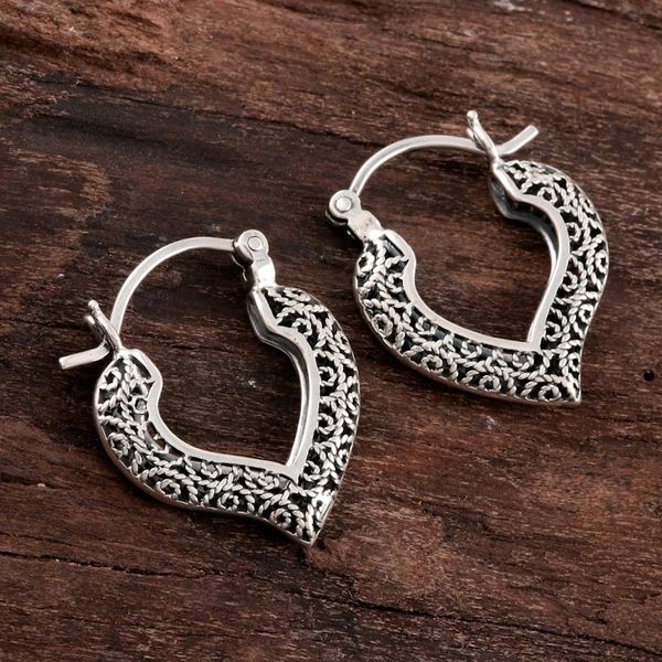 Alternate image for Artisan Crafted Silver Filigree Heart Hoop Earrings Heart Glory