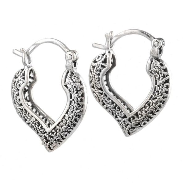 Alternate image for Artisan Crafted Silver Filigree Heart Hoop Earrings Heart Glory