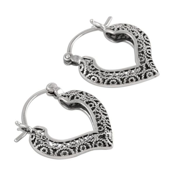Alternate image for Artisan Crafted Silver Filigree Heart Hoop Earrings Heart Glory