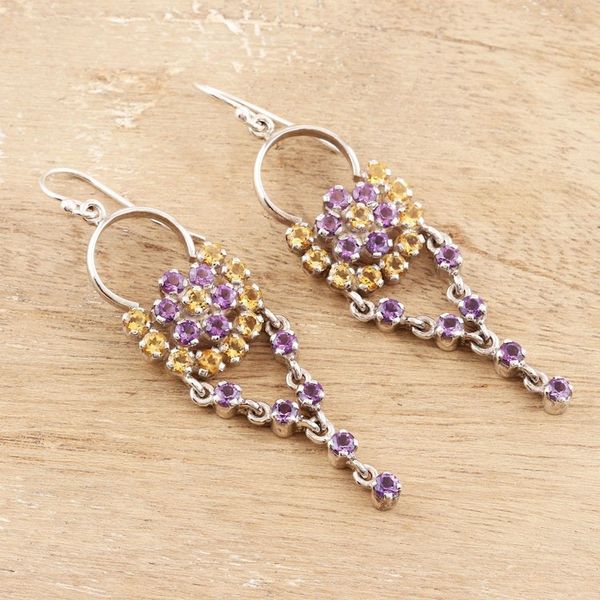 Alternate image for Citrine and Amethyst Gemstone Dangle Earrings Bedazzling in Purple