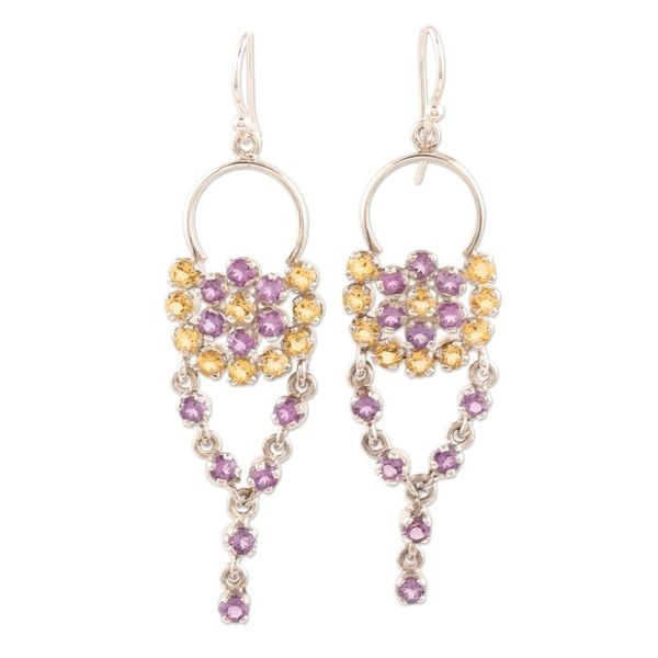 Alternate image for Citrine and Amethyst Gemstone Dangle Earrings Bedazzling in Purple