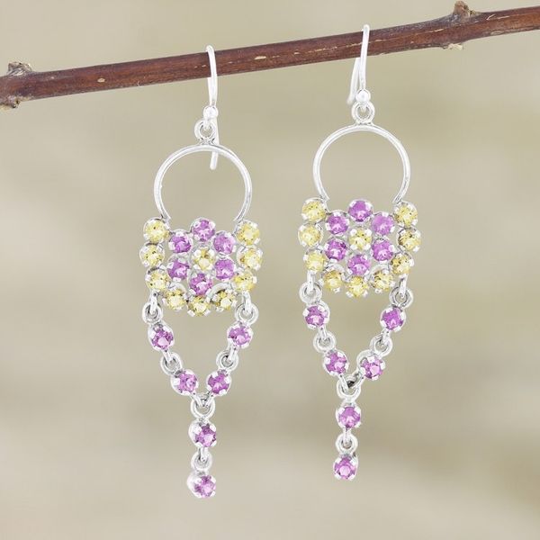 Alternate image for Citrine and Amethyst Gemstone Dangle Earrings Bedazzling in Purple