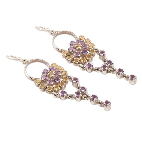 Alternate image for Citrine and Amethyst Gemstone Dangle Earrings Bedazzling in Purple
