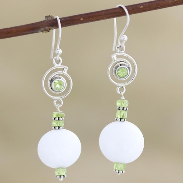 Alternate image for Handcrafted Agate and Peridot Dangle Earrings from India Spring Chill