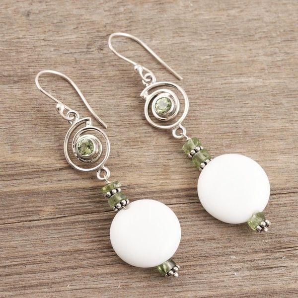 Alternate image for Handcrafted Agate and Peridot Dangle Earrings from India Spring Chill
