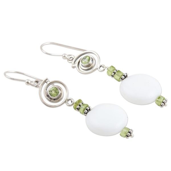 Alternate image for Handcrafted Agate and Peridot Dangle Earrings from India Spring Chill