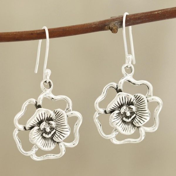 Alternate image for Floral Sterling Silver Dangle Earrings Crafted in India Glimmering Blossoms