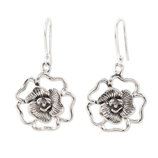 Alternate image for Floral Sterling Silver Dangle Earrings Crafted in India Glimmering Blossoms