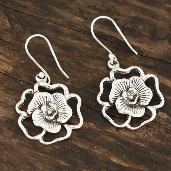 Alternate image for Floral Sterling Silver Dangle Earrings Crafted in India Glimmering Blossoms