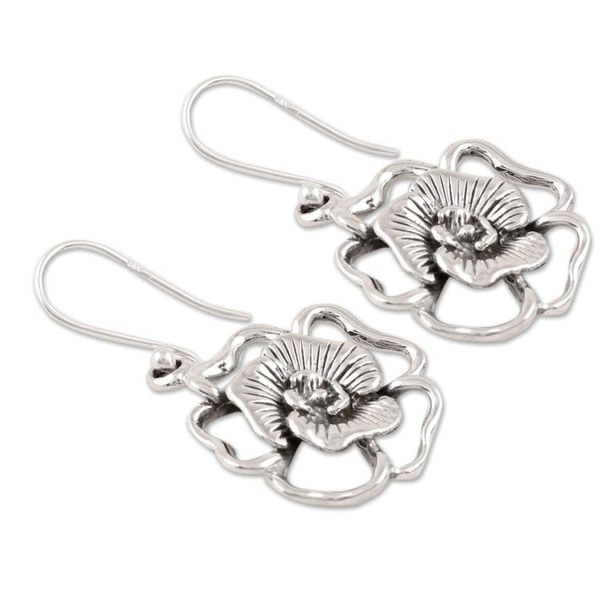Alternate image for Floral Sterling Silver Dangle Earrings Crafted in India Glimmering Blossoms