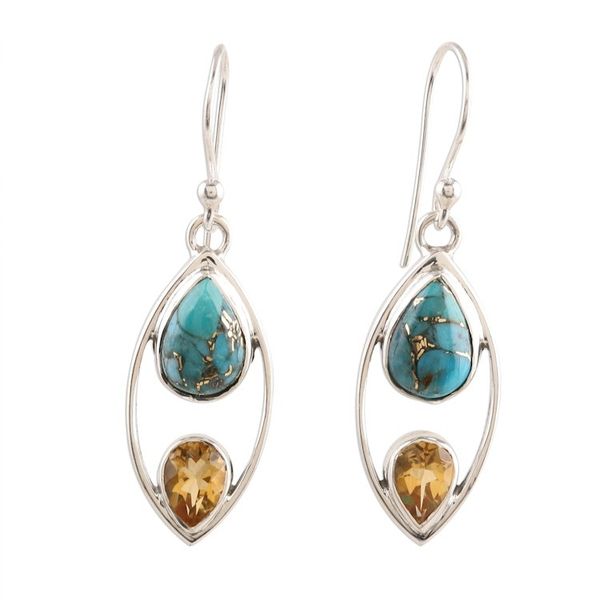 Alternate image for Citrine and Composite Turquoise Dangle Earrings Happy Union