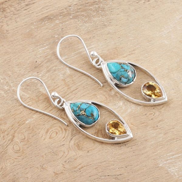 Alternate image for Citrine and Composite Turquoise Dangle Earrings Happy Union
