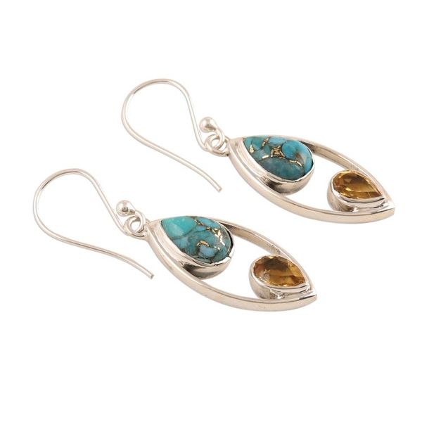 Alternate image for Citrine and Composite Turquoise Dangle Earrings Happy Union