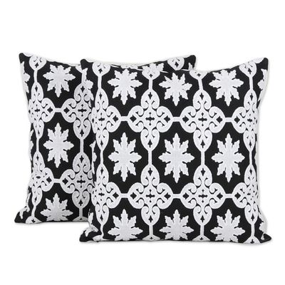Alternate image for Two Embroidered Cotton Cushion Covers in Black and White Midnight Royalty