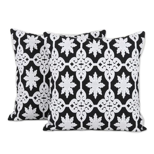 Alternate image for Two Embroidered Cotton Cushion Covers in Black and White Midnight Royalty