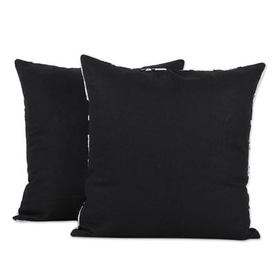 Alternate image for Two Embroidered Cotton Cushion Covers in Black and White Midnight Royalty