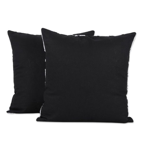 Alternate image for Two Embroidered Cotton Cushion Covers in Black and White Midnight Royalty