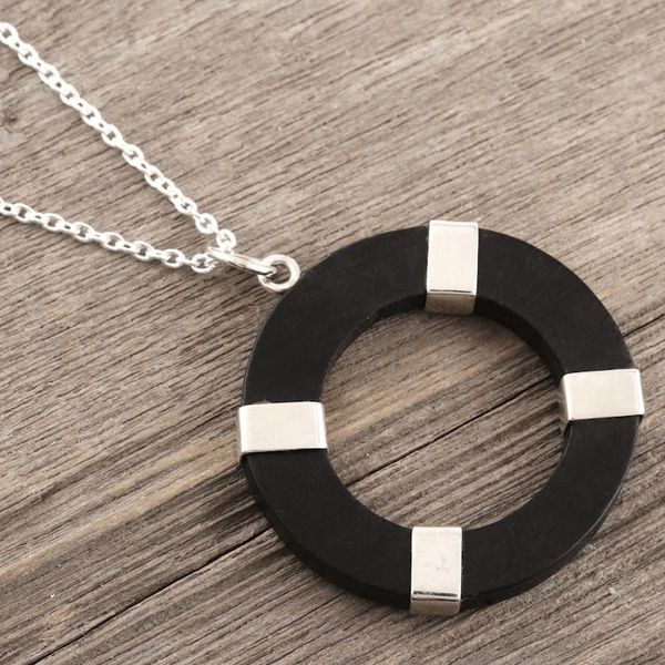 Alternate image for Hand Crafted Sterling Silver and Ebony Wood Pendant Necklace Bright Ring