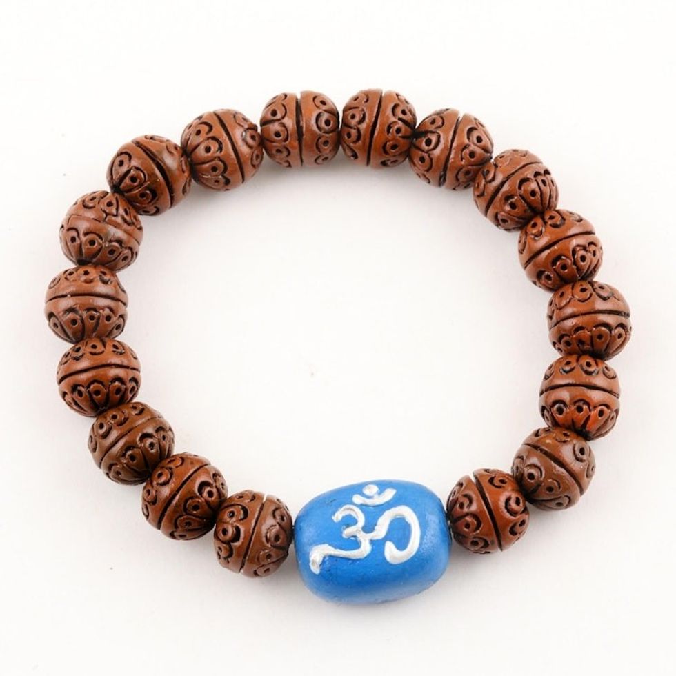 Handcrafted Indian Brown Blue Terracotta Unity Bracelet 'Omkara Unity'