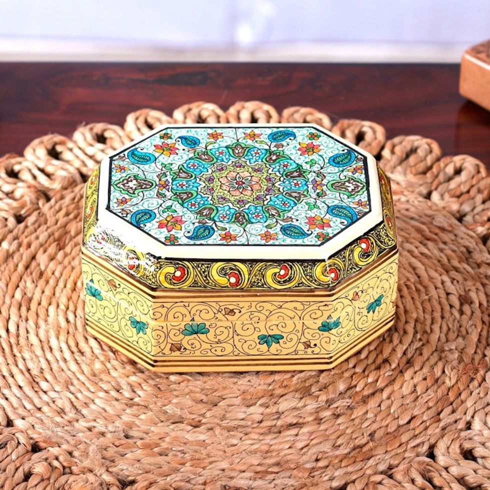 Velvet-Lined Decorative Wood Box from India 'Persian Garden'