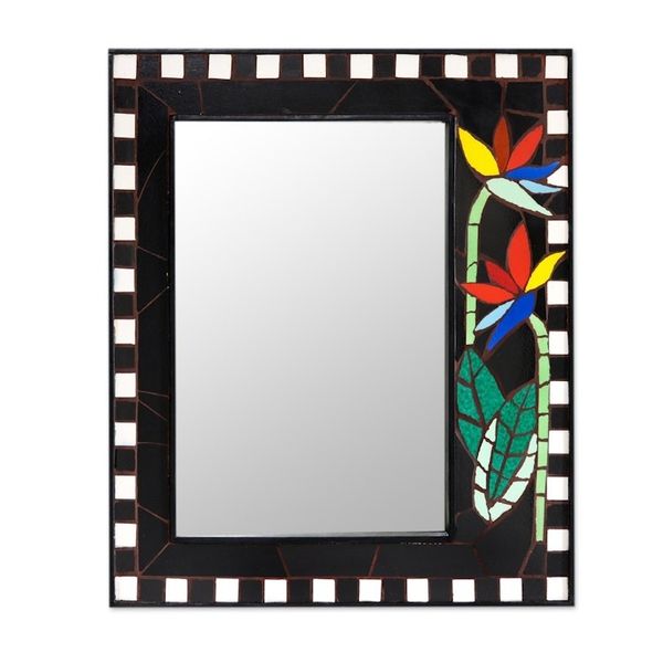 Alternate image for Ceramic Tile Floral Mosaic Wall Mirror from India Colorful Blossom