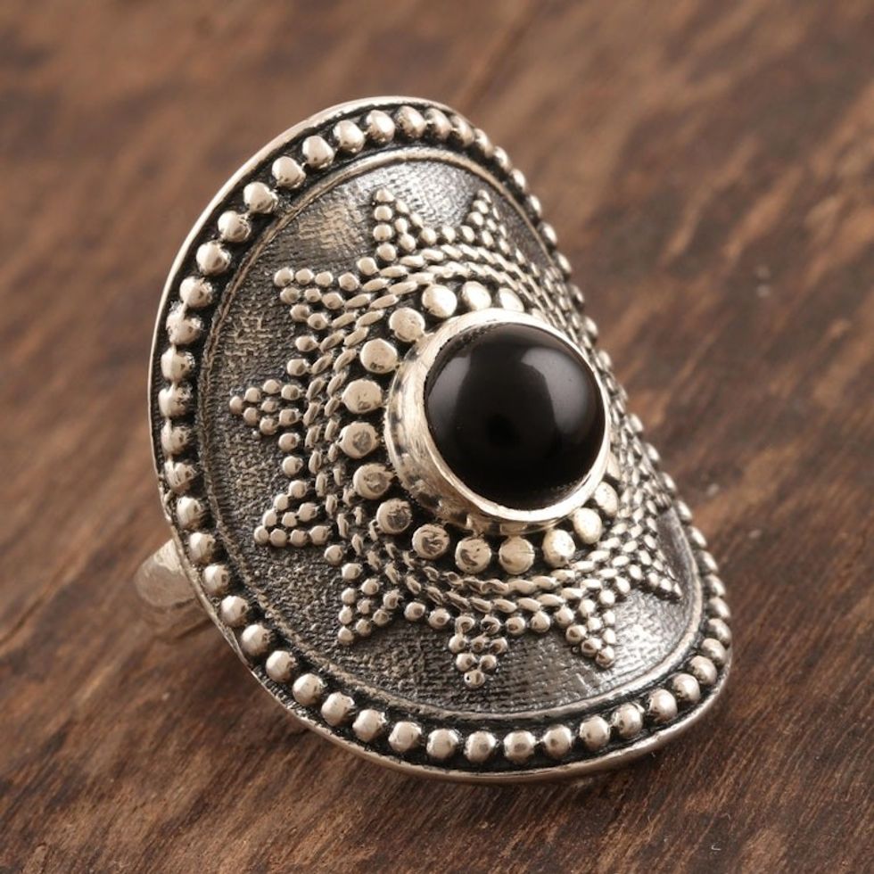 Dramatic Onyx and Sterling Silver Cocktail Ring 'Royal Rawa'