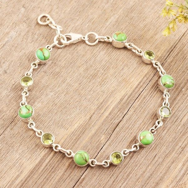 Alternate image for Handmade Peridot and Composite Turquoise Link Bracelet Ravishing Beauty in Green