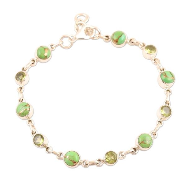 Alternate image for Handmade Peridot and Composite Turquoise Link Bracelet Ravishing Beauty in Green