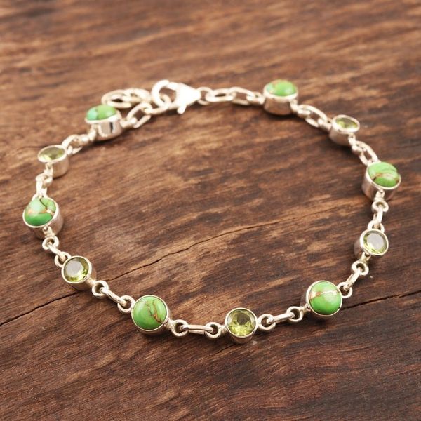 Alternate image for Handmade Peridot and Composite Turquoise Link Bracelet Ravishing Beauty in Green