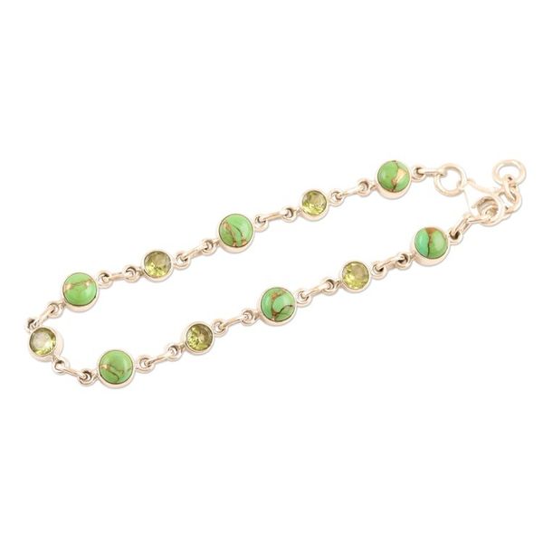 Alternate image for Handmade Peridot and Composite Turquoise Link Bracelet Ravishing Beauty in Green