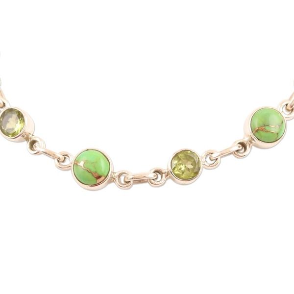 Alternate image for Handmade Peridot and Composite Turquoise Link Bracelet Ravishing Beauty in Green