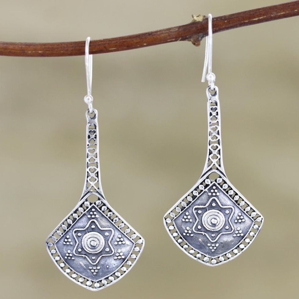 Artisan Crafted Sterling Silver Dangle Earrings from India 'First Star'
